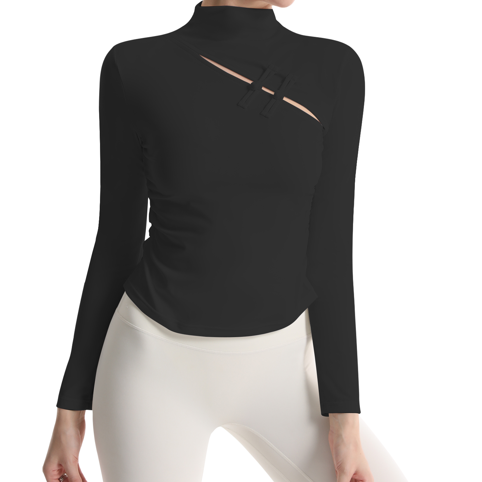 Yoga Daily Fitness - Women's Buckle Stand Up Collar Long