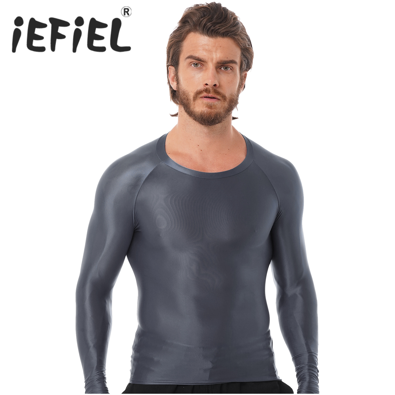 Yoga Daily Fitness - Mens Glossy Sports Tops Long Sleeve