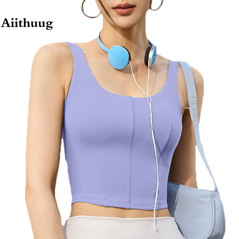 Yoga Daily Fitness - Aiithuug Yoga Crop Tops Build-in Cup