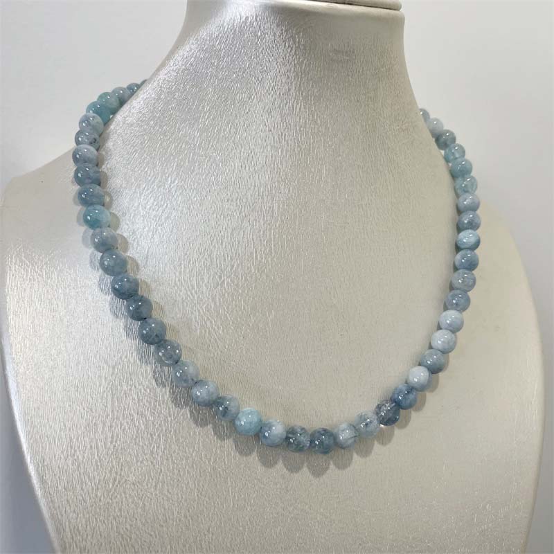 8MM Aquamarine Jade Necklace B - Yoga Health & Fitness Center 评论和价格